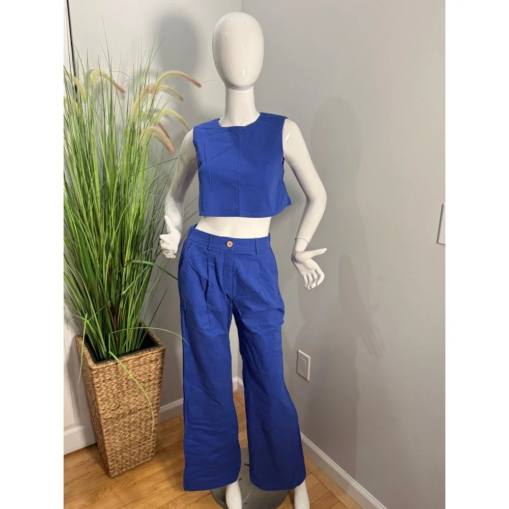 Commense Cotton Blue Chic Cobalt Crop & Pant Set size S‎